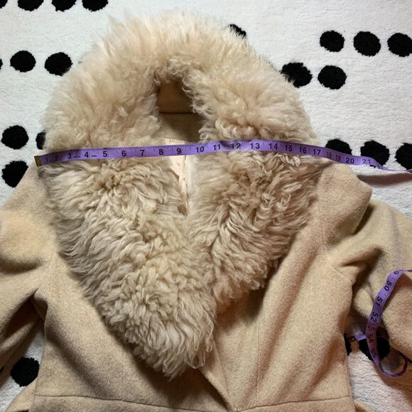 Vintage 70s Wool Faux Fur Collar Handmade Belted Penny Lane Swing Coat Overcoat - Picture 12 of 16
